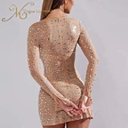 bodycon nude rhinestone dress